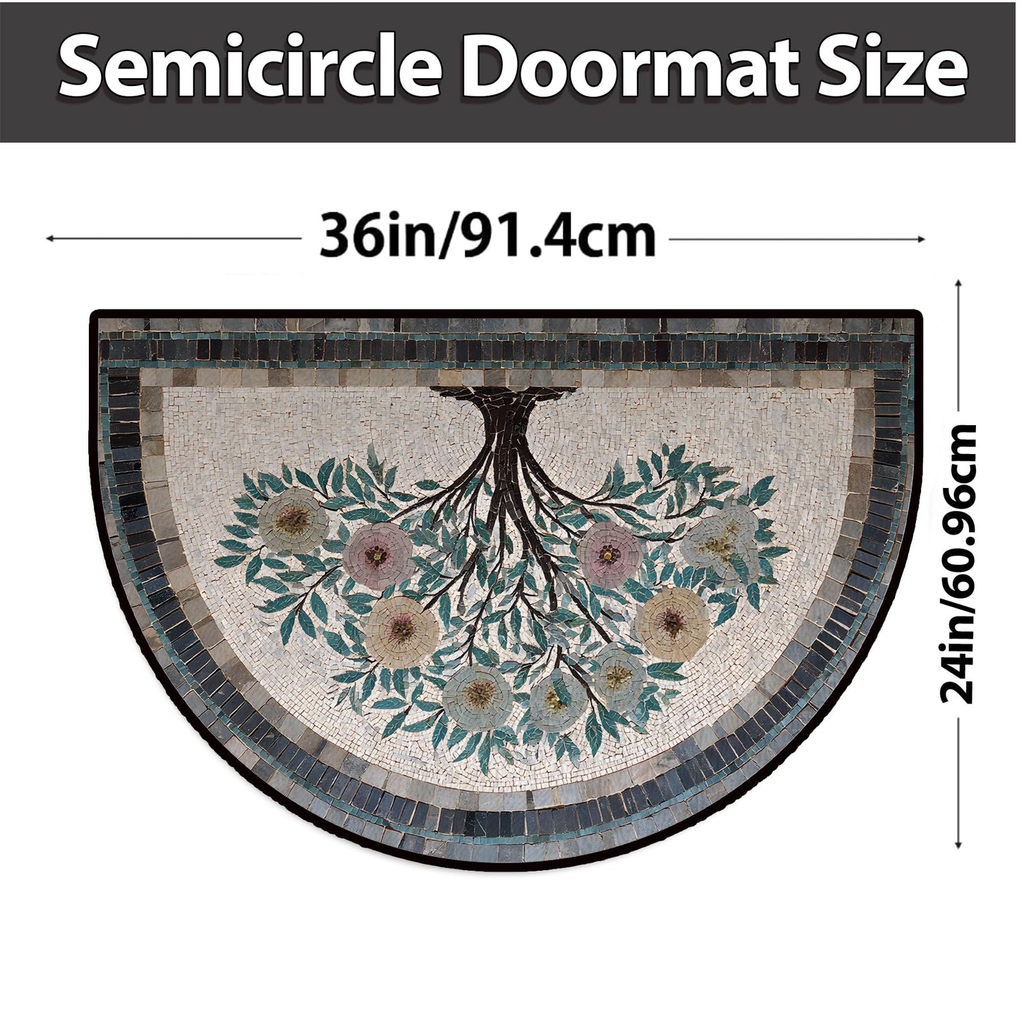 NYZE Semi Circle Door Mat Half Round Welcome Mat Non Slip Low-Pile Absorbent Half Circle Entryway Rug for Bathroom Bedroom Laundry Room(Blossom Tree, 24"×36")