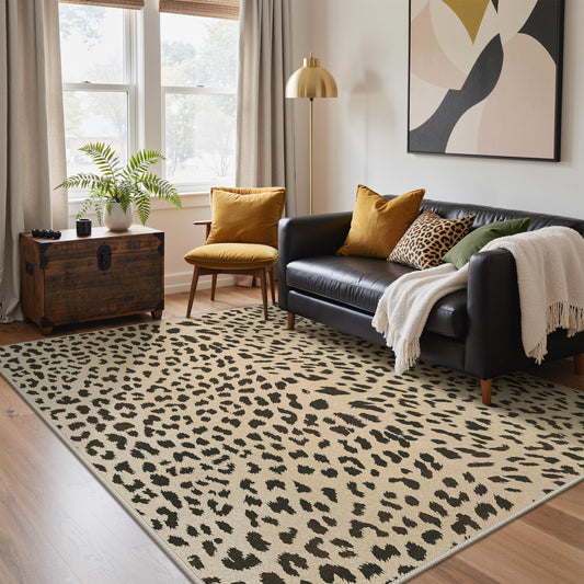 Bavni Leopard Rugs Cheetah Print Rug 5x7 Area Rugs Washable for Living Room Animal Rug Ultra-Thin Non Slip Cool Cute Girly Carpet Bedroom Dining Room Dorm Home Office, Light Brown