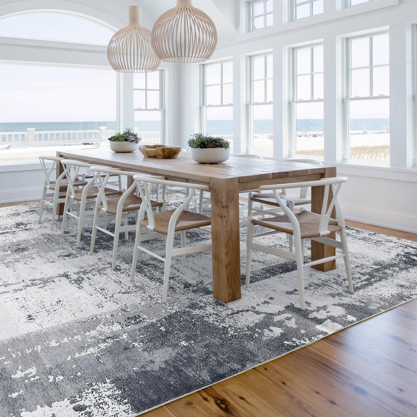 OMERAI Washable Rug 8'x10' Abstract Machine Washable Area Rugs for Living Room Ultra-Thin Non Slip Stain Resistant Modern Large Carpet for Bedroom Dining Room Office (Grey)