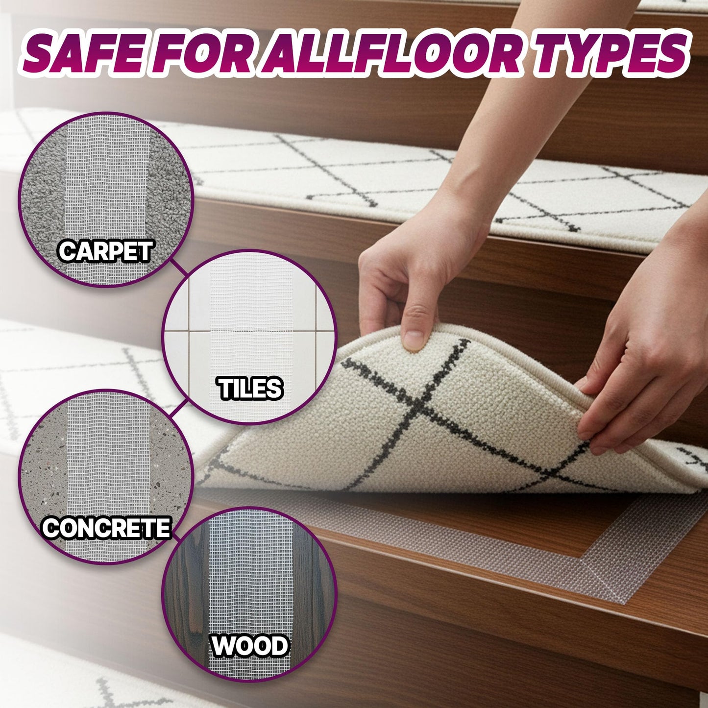 HASHI Double Sided Stair Tread Tape (2" x 20 Yards), Heavy Duty Non Slip Rug Gripper for Carpet & Runners, Safe for Hardwood Floors