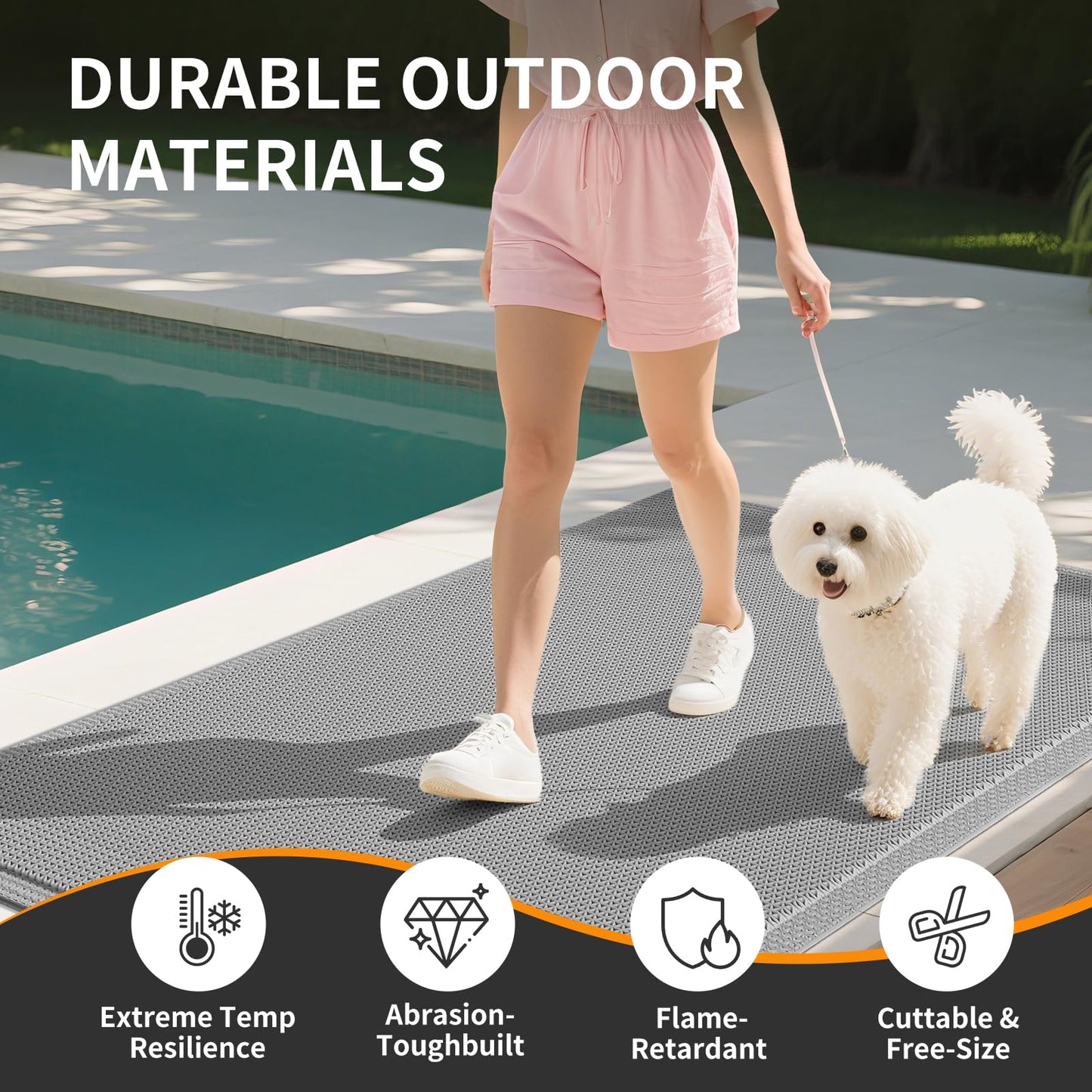 QiCaiJia Front Door Mat 24''x71'', Drainage Heavy Duty Dirt Trapping Non-Slip Doormats, Outdoor Rubber Floor Mats, Restaurant Commercial Kitchen Industral Pool Entrance Bar Wet Area, Grey