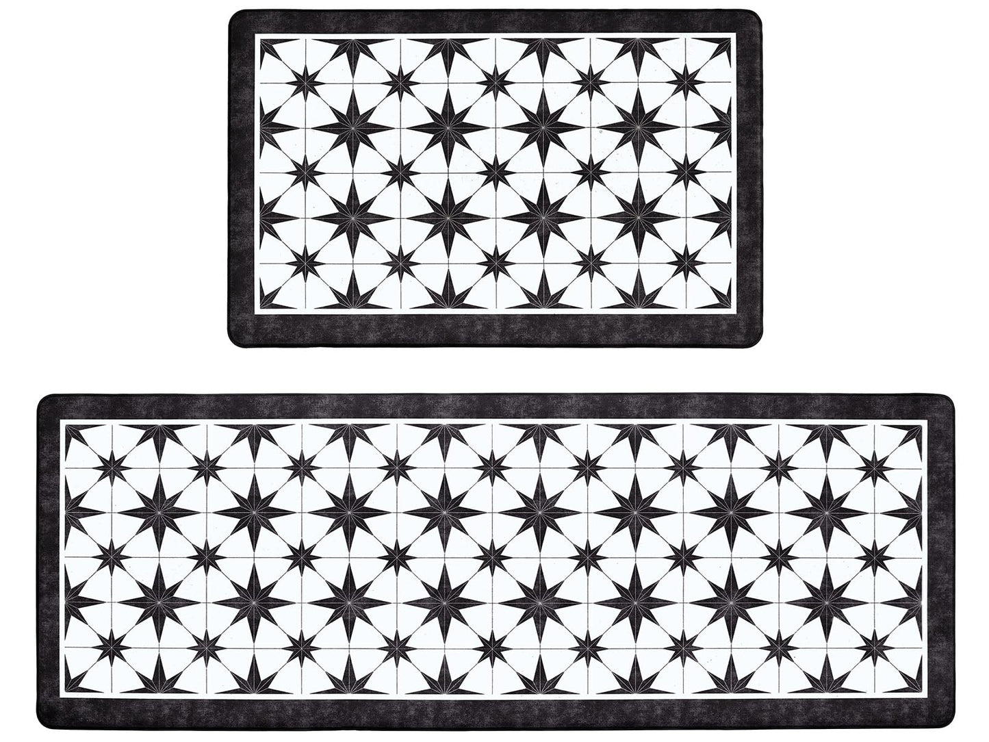 OnesCosy Black Kitchen Rugs Set of 2, Anti Fatigue Mats for Kitchen Floor, Waterproof Cushioned Rug, Non Slip Memory Foam Standing Mat for Sink, Stove, Laundry, Star Tile, 17.3"x27.6"+17.3"x47.2"