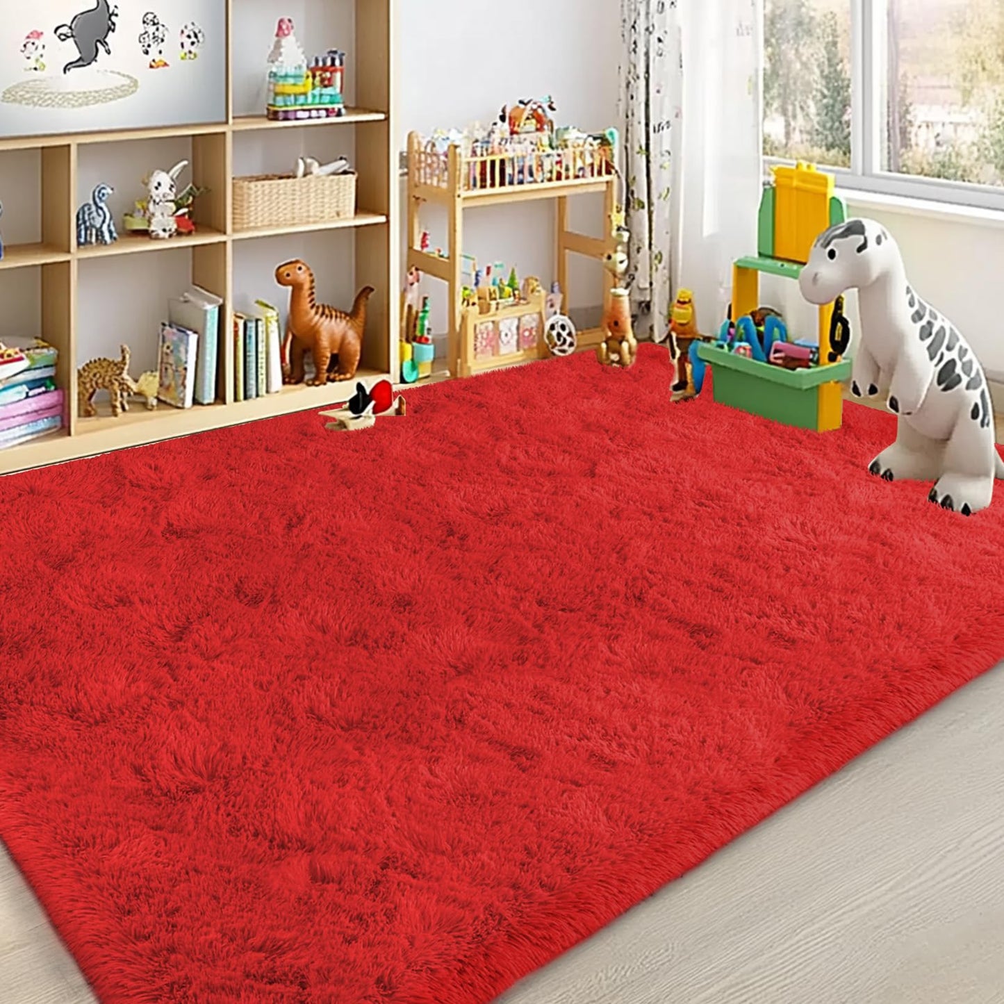 Lairep Large Area Rugs for Living Room Bedroom, 6x9 Feet Red Fluffy Shag Rugs, Ultra Soft Shaggy Plush Fuzzy Modern Indoor Throw Floor Carpet for Kids Girls Boys Dorm Nursery Home Decor Aesthetic