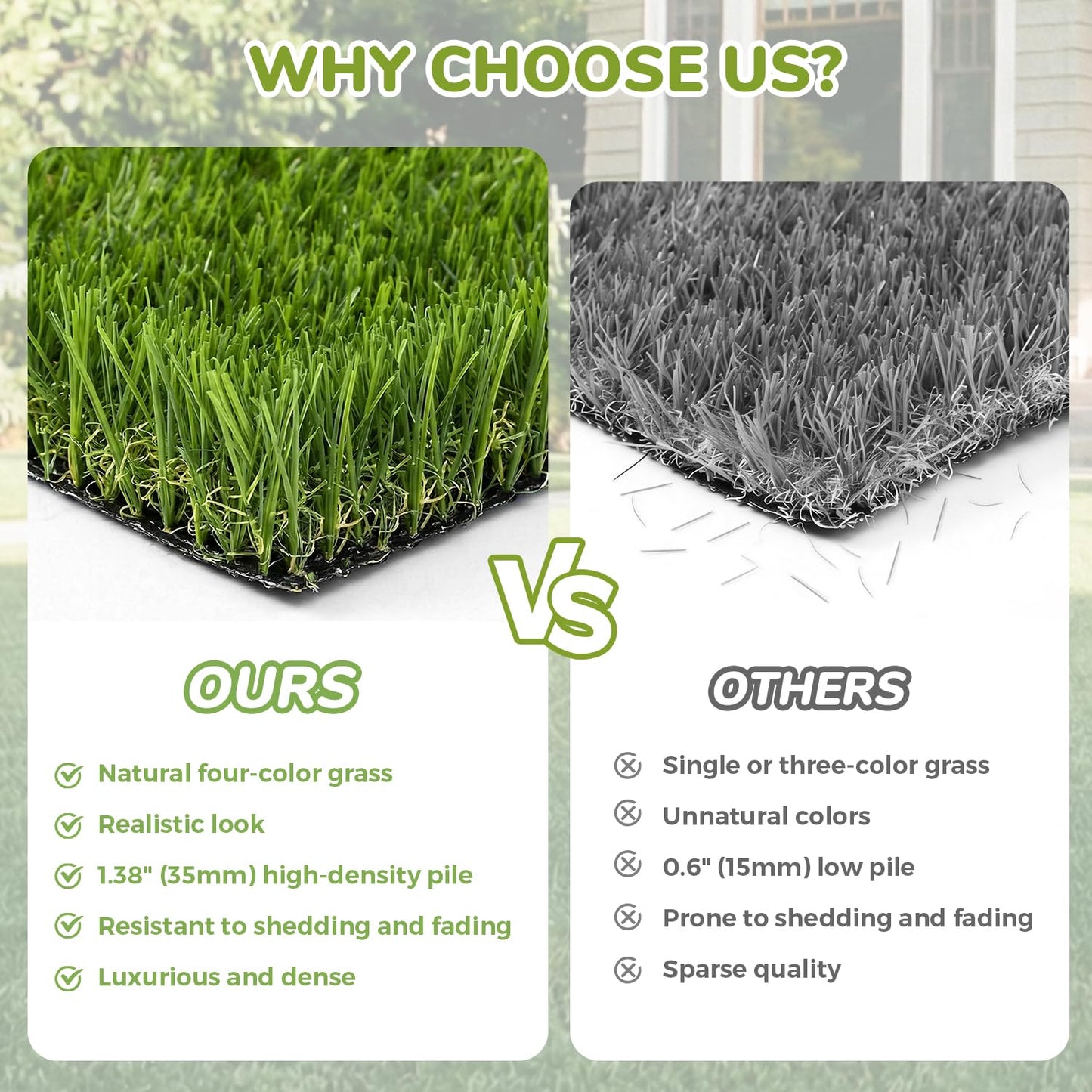 Artificial Grass Rug Indoor Outdoor, 3 x 5FT Faux Grass Turf with Drainage Holes, Realistic Artificial Lawn Rug Dog Pets Mat, Turf Carpet for Garden Lawn Landscape Balcony Patio Backyard Decor