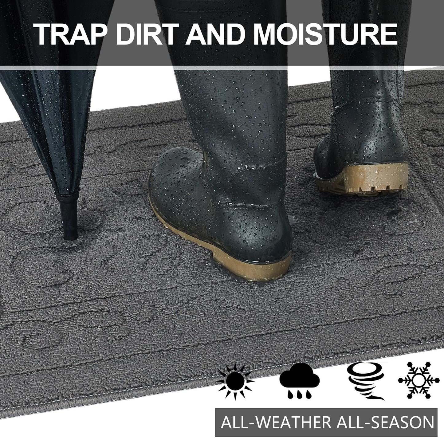 FONEYI Indoor Door Mat for Entryway 24" x 36", Absorbent Dirt Trapper Doormat with Non-Slip Backing, Low Profile Washable Entry Rug for Front Door, Muddy Shoes & Dog Paws, Grey