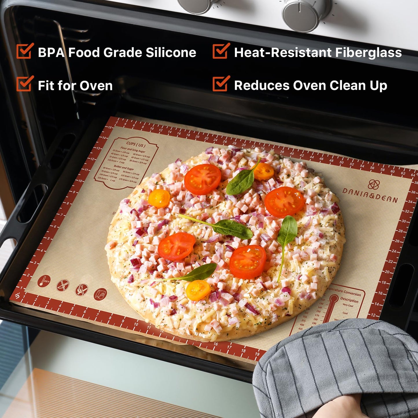 26x16 Inch Extra Thick Silicone Baking Mat with Measurements, Non-slip and Reusable - For Cookies, Bread, Pastry