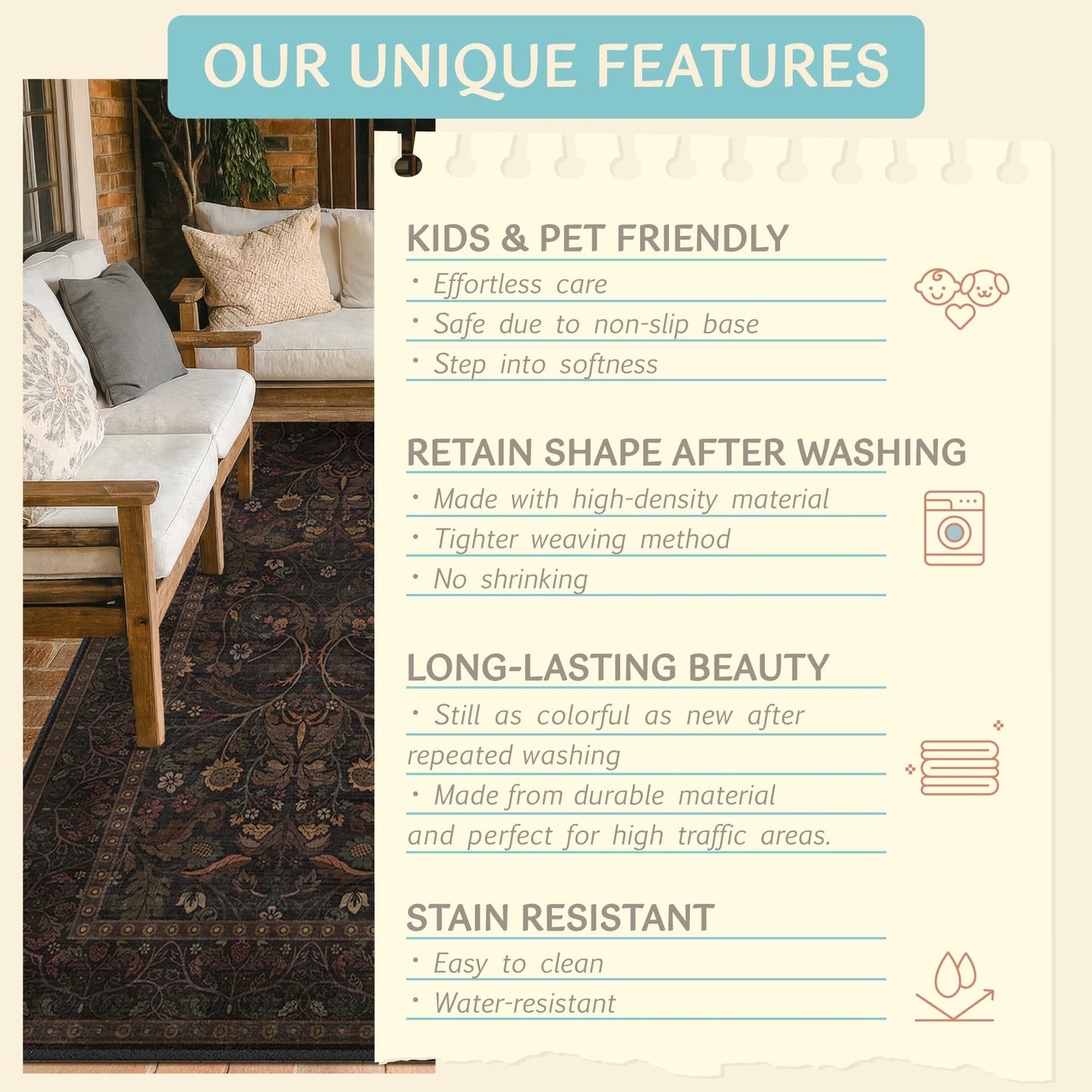 Dark Brown 2x3 Washable Entry Rug, Throw Small Rugs for Entryway Kitchen Bathroom Indoor Door Mat, Farmhouse Floral & Botanical Door Mats, Low Pile Soft Stain Resistant Carpet