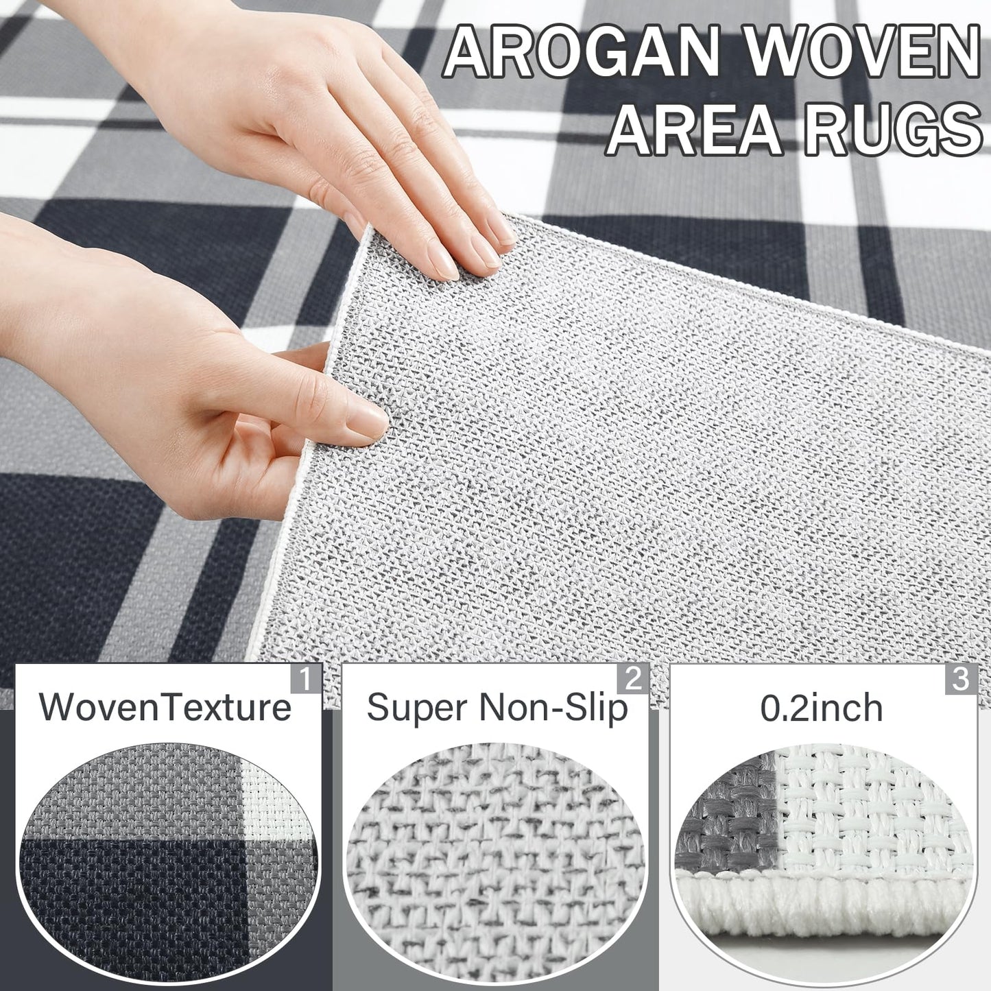 AROGAN Checkered Jute 4x6 Area Rugs, Washable Outdoor Patio Rug for Living Room Entrance Indoor Outdoor Carpet, Farmhouse Design Neutral Geometric Rugs for Front Porch Mat Dining Room