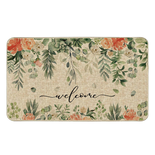 Tikeciti Spring Summer Eucalyptus Welcome Doormat, Elegant Watercolor Floral Doormats Seasonal Front Door Mat Non-Slip Entrance Mat Low Profile Kitchen Floor Rug Decor for Home Patio 17 x 29 Inch