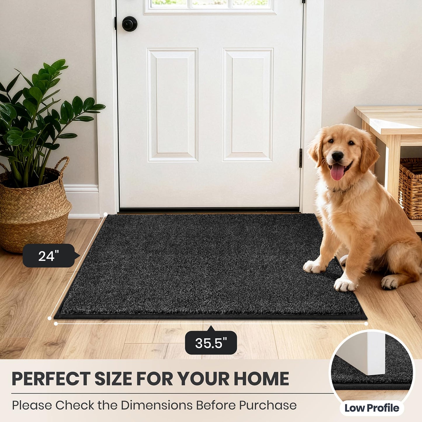 PURRUGS Dirt Trapping Door Mat 24" x 35.5", Non-Slip Machine Washable Entryway Rug, Dog Doormat, Indoor Front Door Mat, Super Absorbent Entry Rug for Muddy Shoes & Paws, Charcoal