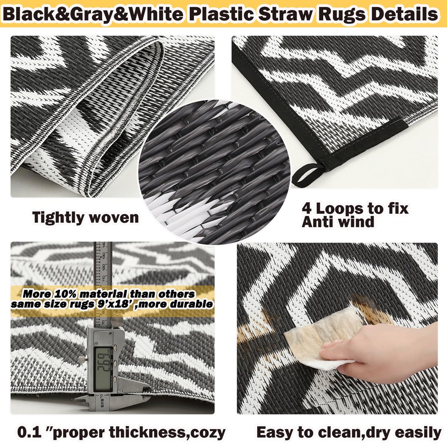 Alfolo Outdoor Rugs for Patio Rv Mats Waterproof Outdoor Rug 9x18 Large Camping Rug Reversible Tightly Woven Plastic Straw Rug Rugs, Clean Easily Mat for RV, Deck, Camping,Pool, Rv Essentials