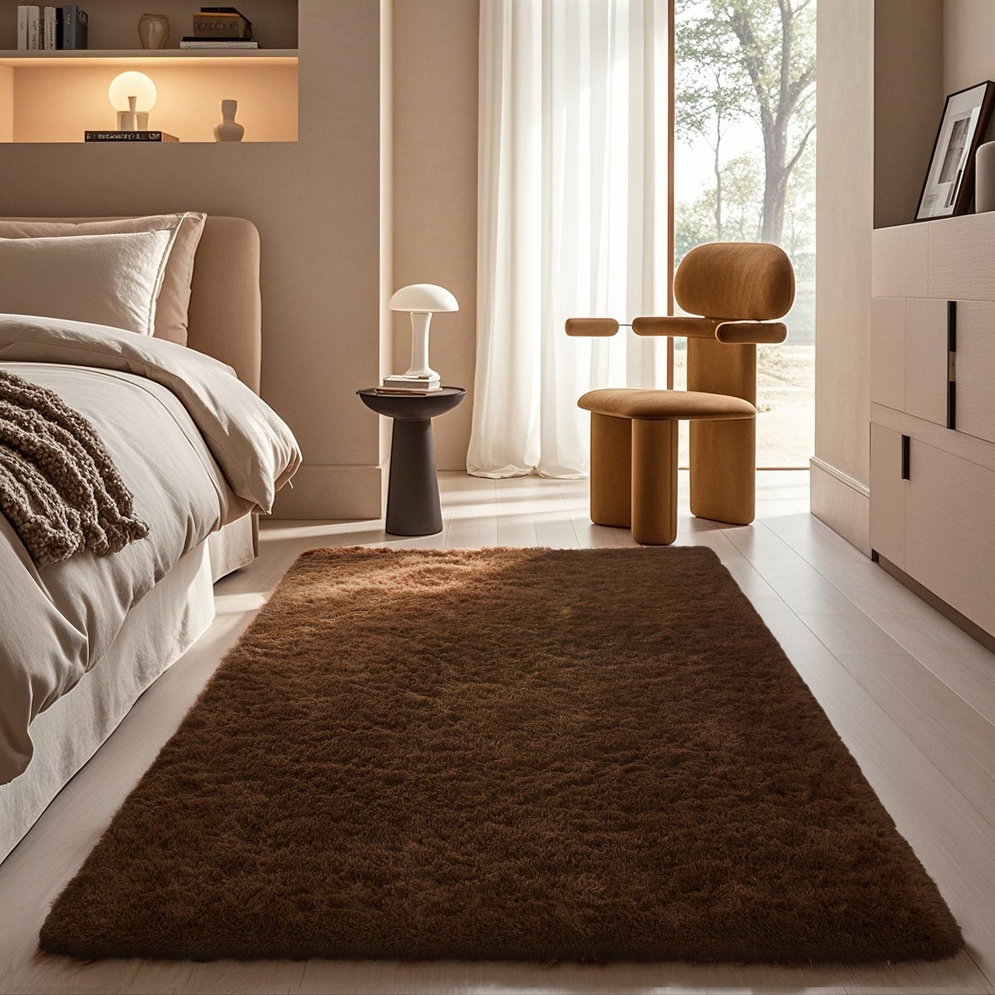 Ophanie Brown Rugs for Bedroom Living Room, Fluffy Fuzzy Furry Carpet,Plush Soft Shaggy Bedside Indoor Floor 4x6 Area Rug for Kids Girls Boys Baby Teen Dorm Nursery Decor with Over 99 pcs Pile fibers