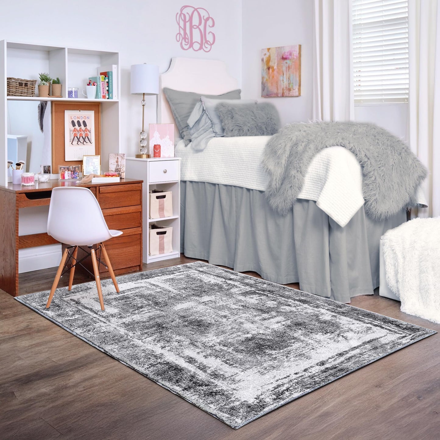 Hudson Comfort 5x7 Area Rug – Machine Washable & Pet-Friendly Rug for Living Room, Bedroom, Nursery, & Offices – Super Soft Faux Rabbit Rug - 8mm Pile Height - Anti-Slip TPR Backing (Gray)