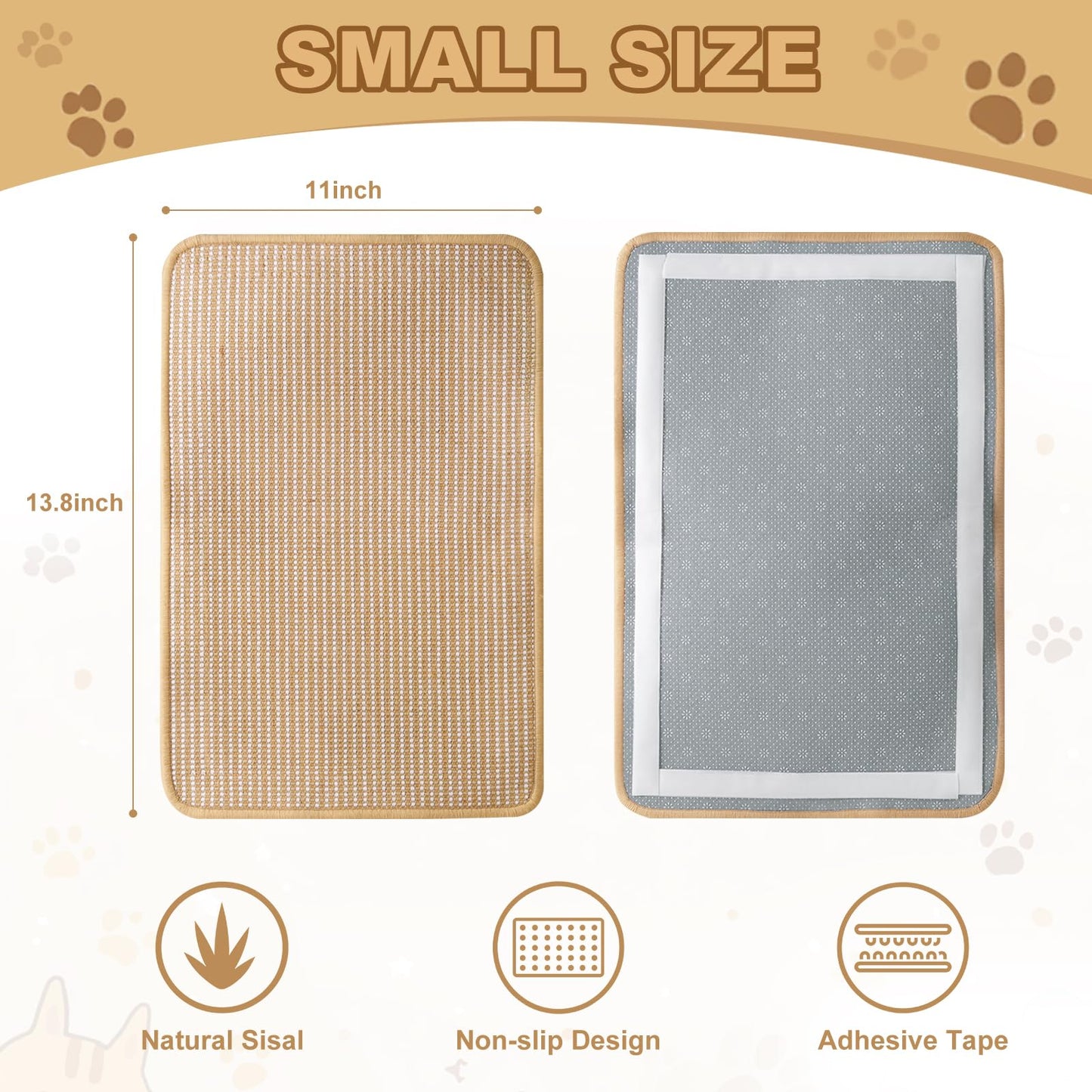 Cat Scratching Mat Sisal, Sisal Fabric Large Pet Scratching Pad for Indoor Cats with Adhesive Hook Loop Tape, Cat Scratching Rug Wall Scratchers (1pcs(11x13.8in))