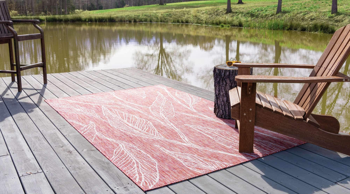 Unique Loom Outdoor Botanical Collection Area Rug - Leaf (8' x 11' 4" Rectangle, Rust Red/ Gray)