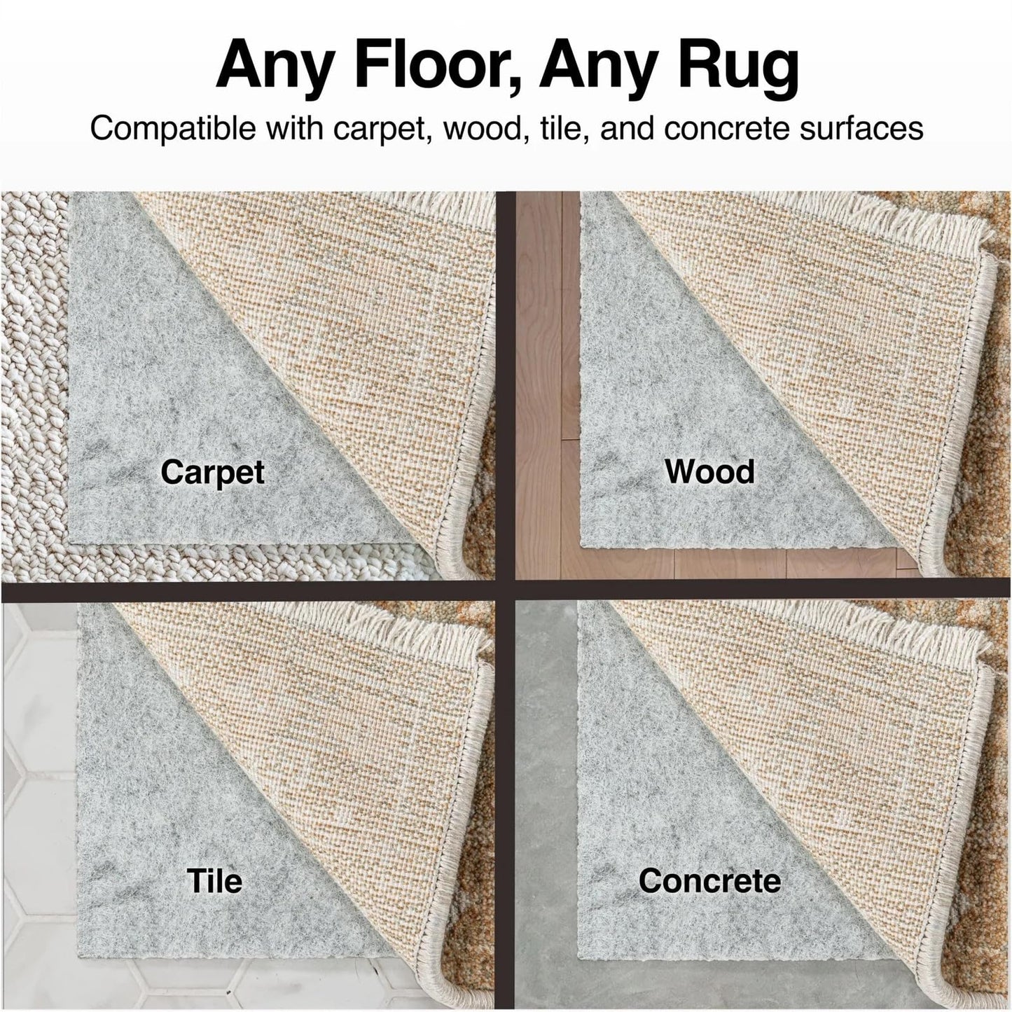 WELL WOVEN Premium 1/4" Thick Felt Rug Pad 5x7 - Non Slip Rubber Backing for Hard Floors & Carpet - Easy Cut to Size for Custom Fit - Superior Cushioning & Floor Protection Shield