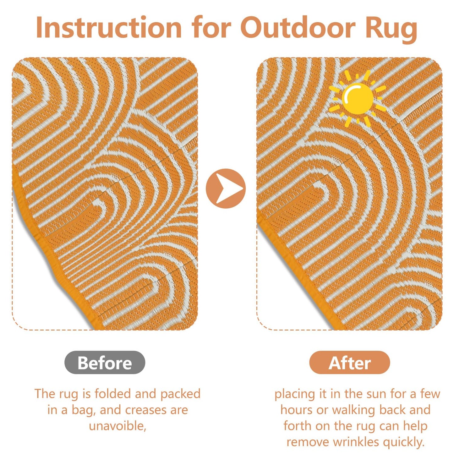Anidaroel Outdoor Rug 5’x8’ Waterproof, Reversible Rainbow Outdoor Plastic Straw Outside Area Rug, RV Camping Rug for Porch, Balcony, Backyard, Camper, Pool Deck (Orange,5‘x8')