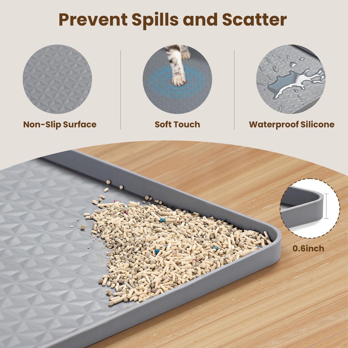Aothey Dog Pee Pad Holder & Cat Litter Mat, XXL 51''×25.6'', Waterproof Floor Silicone Mat for Pets, Easy to Clean, Soft on Paws (Dark Grey)