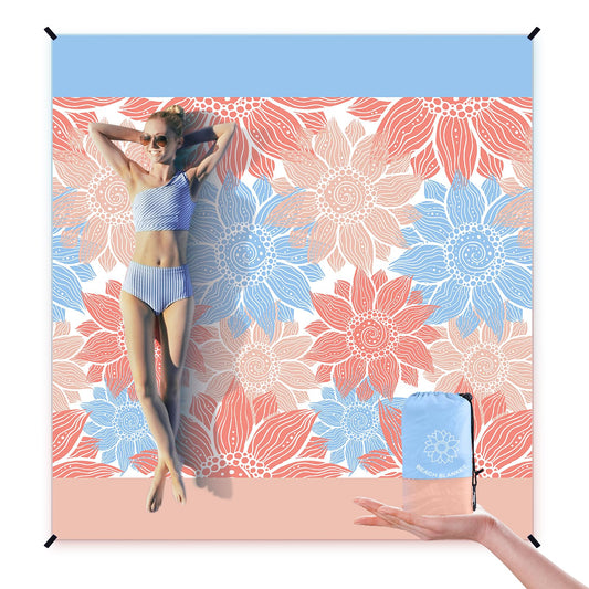 WIWIGO Beach Blanket Sandproof Extra Large Beach Mat Adults Waterproof Quick Drying Sand Free Mat Made By Premium Polyester with 4 Stakes & 4 Corner Pockets for Outdoor Travel Camping Hiking