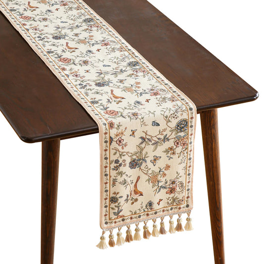 ISAENNE Designer Linen Table Runner 118 Inches Extra Long,Elegant Floral Bird Pattern Table Runners for Dining Room,Farmhouse Rustic Kitchen Decor,Thanksgiving,Christmas,12"*118"-Cornucopia