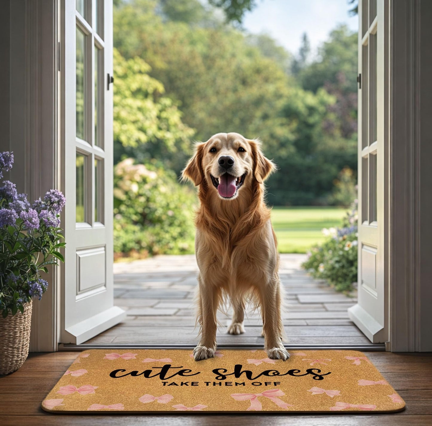 Uilatyu Cute Shoes Take Them Off Pink Bow Door Mat