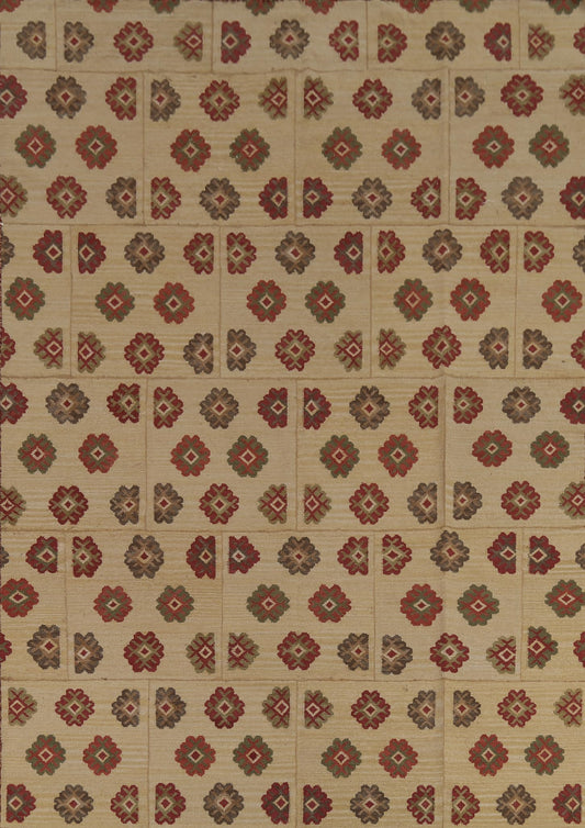 Rug Source Southwestern Style Collection 8x10 Kilim Area Rug, Flatweave/Hand-Woven Beige & Ivories Geometric/All-Over Rug, Oriental Wool Carpet for Bedroom, Living Room, and Dining Room
