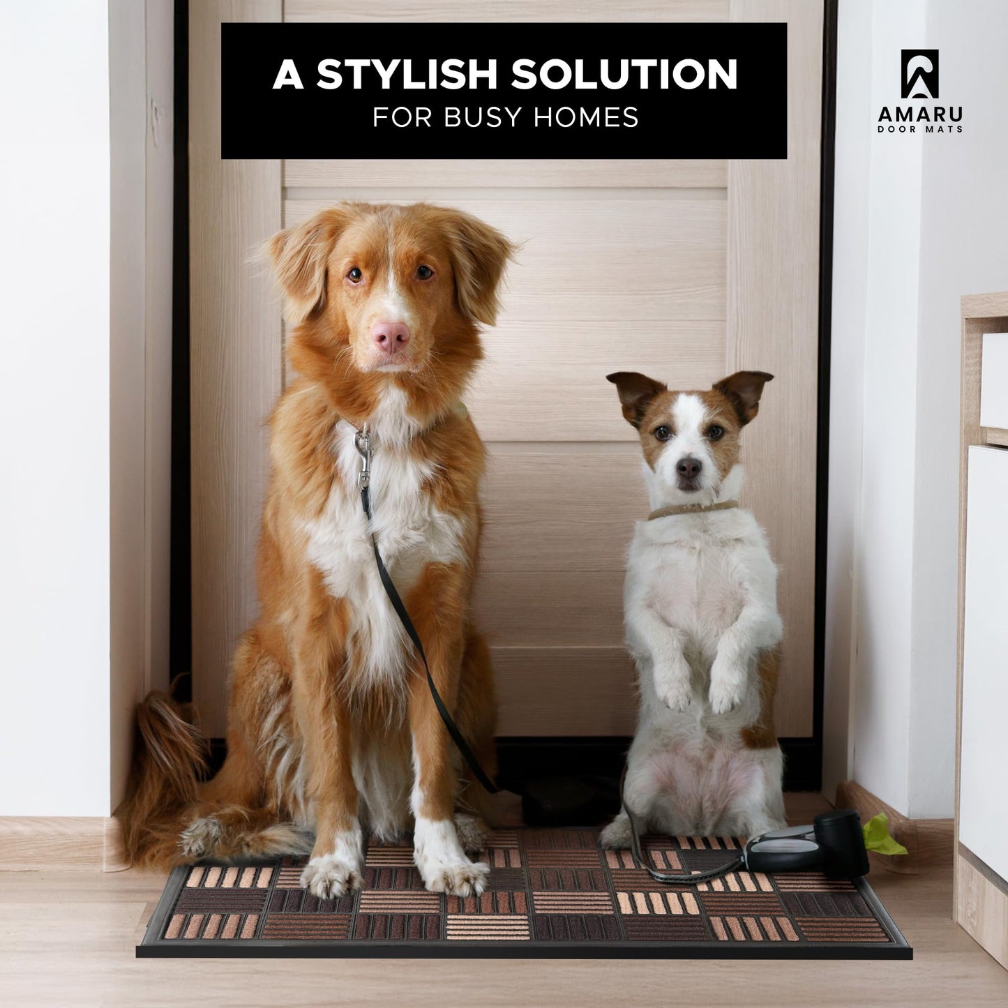 AMARU DOOR MATS - Welcome Mat for Front Door, Non-Slip, Sq Brown, 17x29in