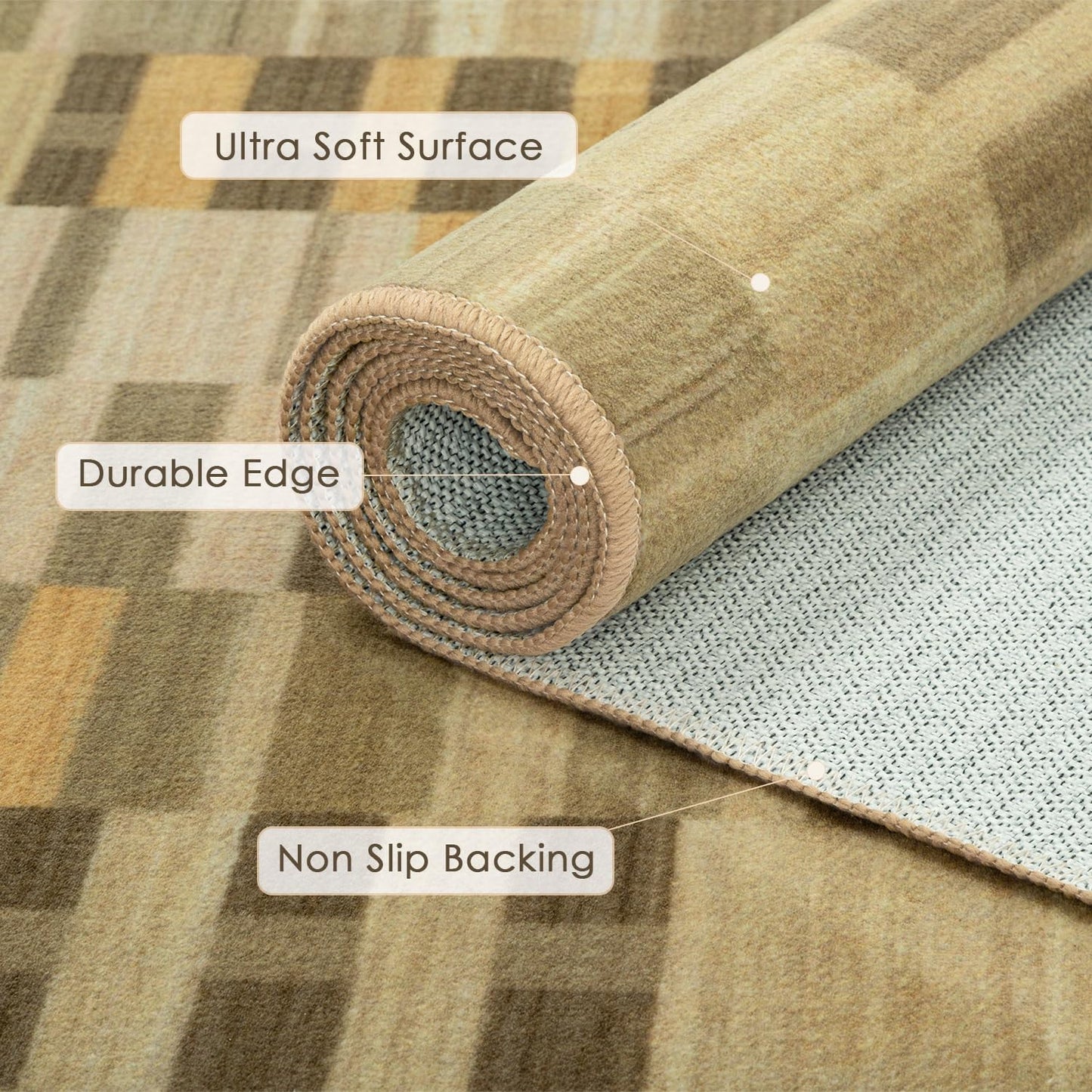 hicorfe Kitchen Runner Rugs,[No Crease] 3 Pieces Non Slip Kitchen Mats for Floor,Washable Kitchen Rugs,Geometric Floor Carpet for Hallways Entryway Laundry Room(20"x32"+20"x48"+21"x59" Brown)