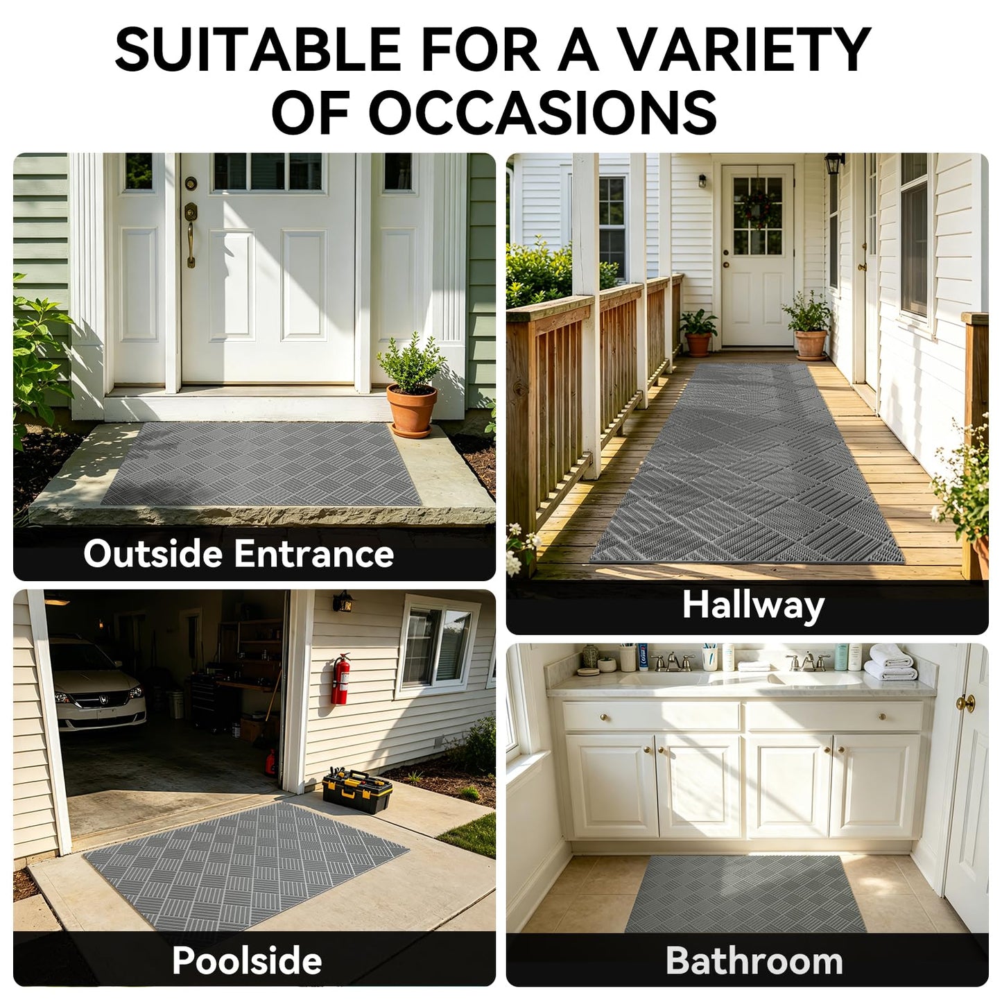 QiCaiJia Front Door Mat Outside Entrance Rubber 24''x36'', Non Slip Rubber Backing,Welcome Floor Doormat, All Weather, Porches Entryways Mudrooms Kitchens Grey