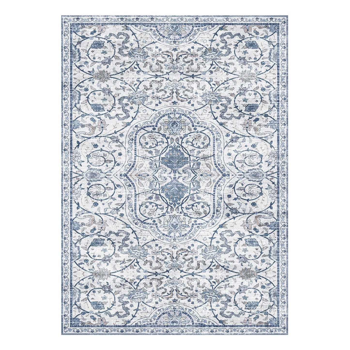 2'×5' Blue Floral Vinyl Runner Rug, Non-Slip Floor Mat for Hallway, Kitchen, Entryway, Waterproof&Stain-Resistant Vinyl Floor Mat, Easy Clean Plastic Floor Protector for High Traffic Areas, Runners