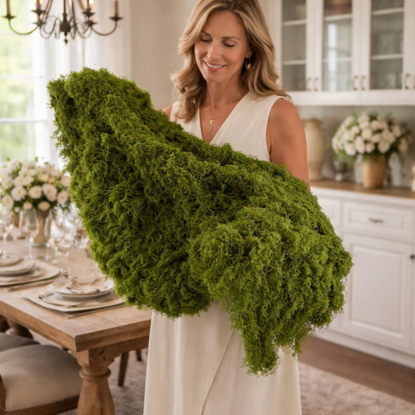 FMOOM Faux Floral Moss Mat Roll, Soft Artificial Moss Rug, Natural Fake Grass Mat for Fairy Garden, DIY Crafts, Wedding Party, Table Centerpiece & Home Floral Decor (100x100cm/39.37x39.37in/1pc)