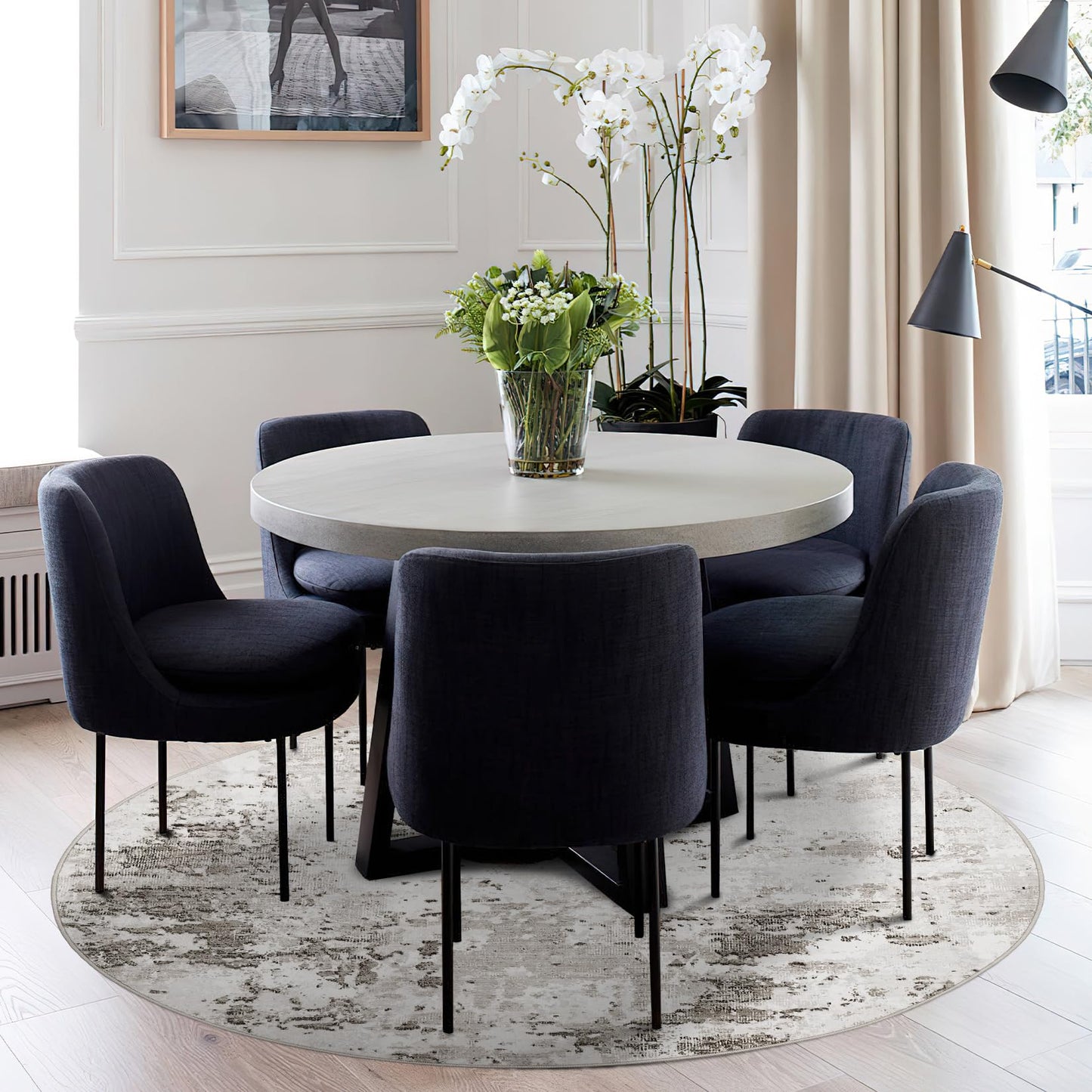 ROYHOME Modern Abstract 6x6 Round Area Rug Non Slip Non Shedding Rug Low Pile Stain Resistant for Bedroom Living Room Office Dining Room,Taupe/Beige