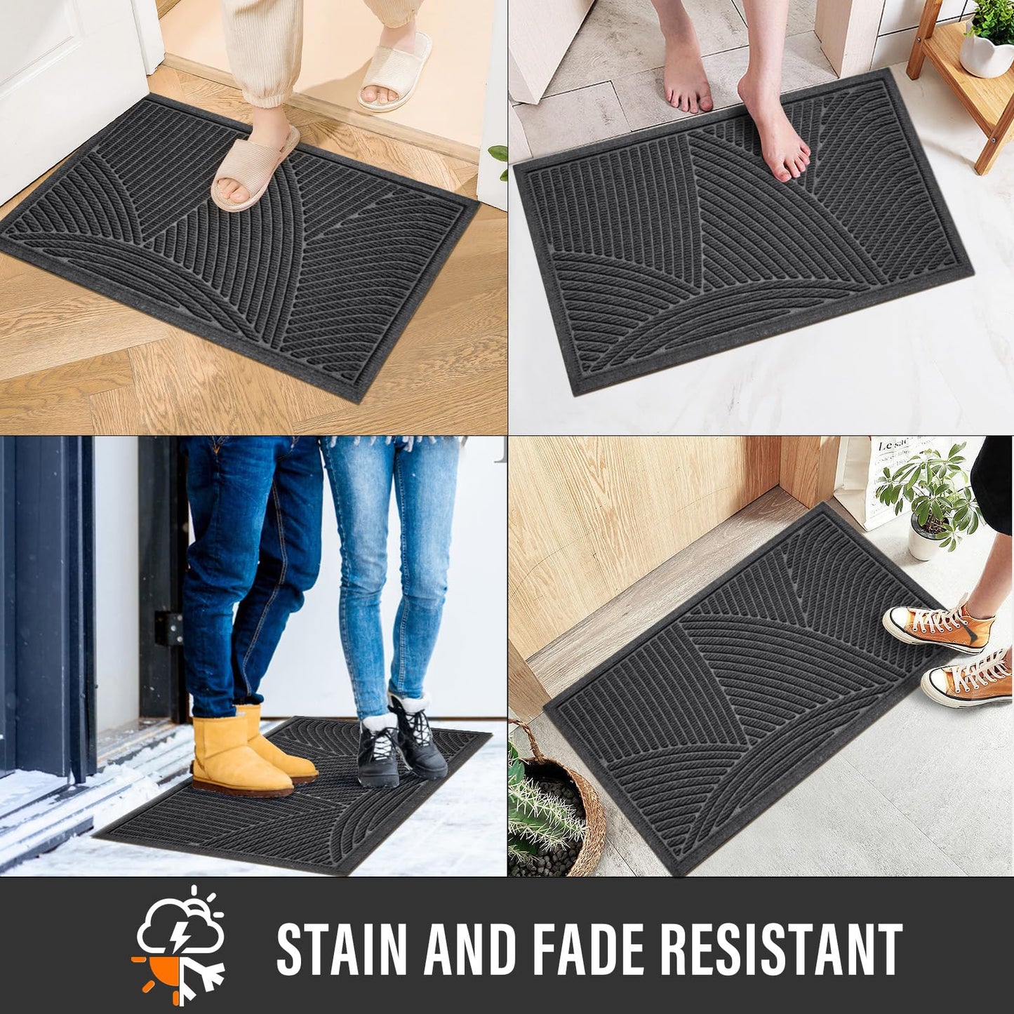 HIYARD Sturdy Front Door Mat, Absorbent Muddy Dirt Resist Welcome Door Mats Outdoor Indoor, Fade Resistant, Non-Slip Backing Entry Mat Low Profile Doormat for Entryway, 36×24, Grey