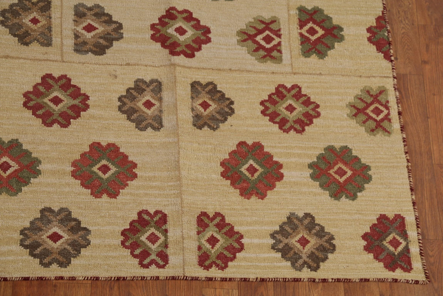 Rug Source Southwestern Style Collection 8x10 Kilim Area Rug, Flatweave/Hand-Woven Beige & Ivories Geometric/All-Over Rug, Oriental Wool Carpet for Bedroom, Living Room, and Dining Room
