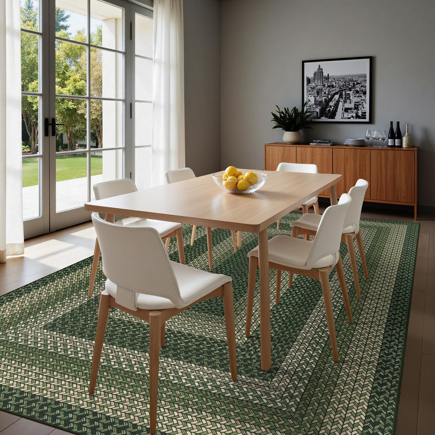 Ileading Faux Braided Area Rug 6'x9' Washable Farmhouse, No-Shed Non-Slip Woven Carpet, Pet Friendly Stain Resistant Jute Style Rug for Living Room Dining Bedroom Office