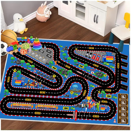 Kids Car Rug for Play Toy Cars, 39''x59'' Race Track Playmat Carpet Kid Play Road Rugs for Playroom Classroom Kids Room,Karting Road Racing Track Floor Mat Rug for Bedroom.