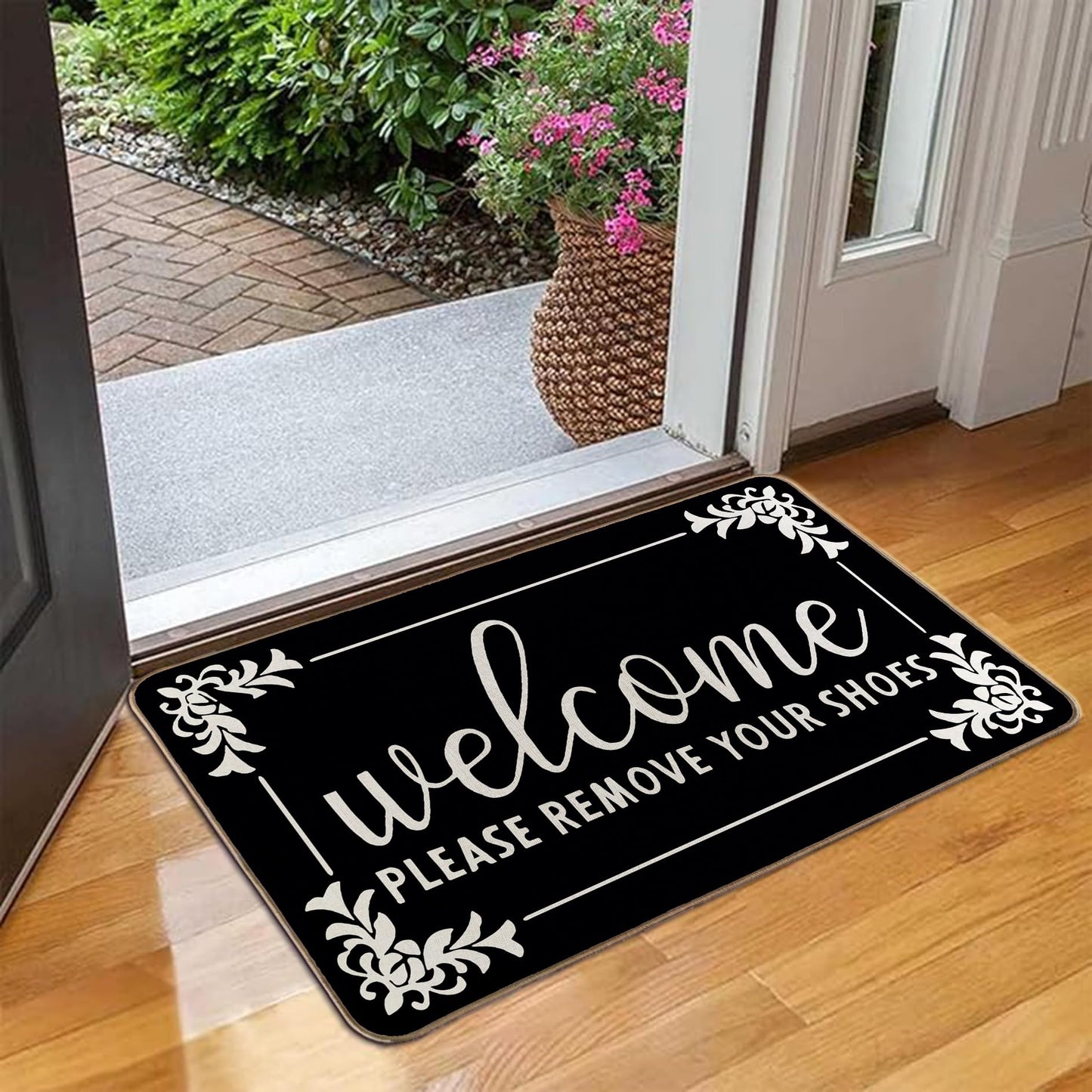 LMABBAQA Shoes Off Doormat 17 x 30 Inch Please Take Your Shoes Off Doormat Indoor and Outdoor Personalized Water Absorbent Mats for Home Indoor Bathroom Living Room