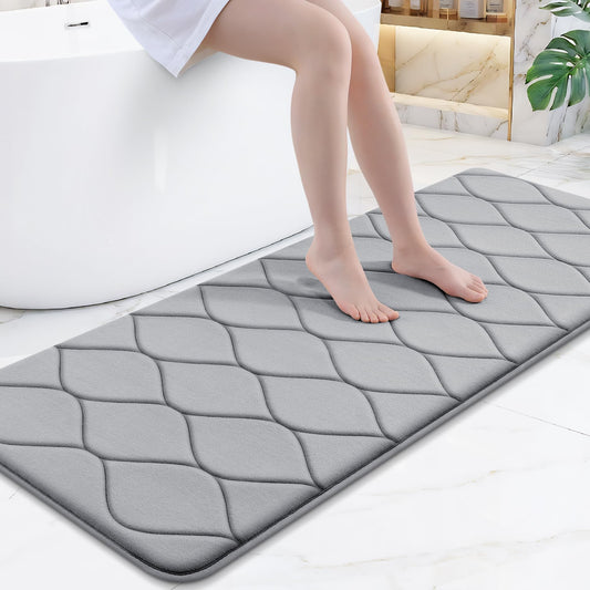 Smiry Memory Foam Bath Mat 59''x24'', Ultra Soft Non-Slip Bathroom Rug, Plush Water Absorbent Quick Dry and Machine Washable Floor Mat for Shower, Tub & Home Decor, Grey