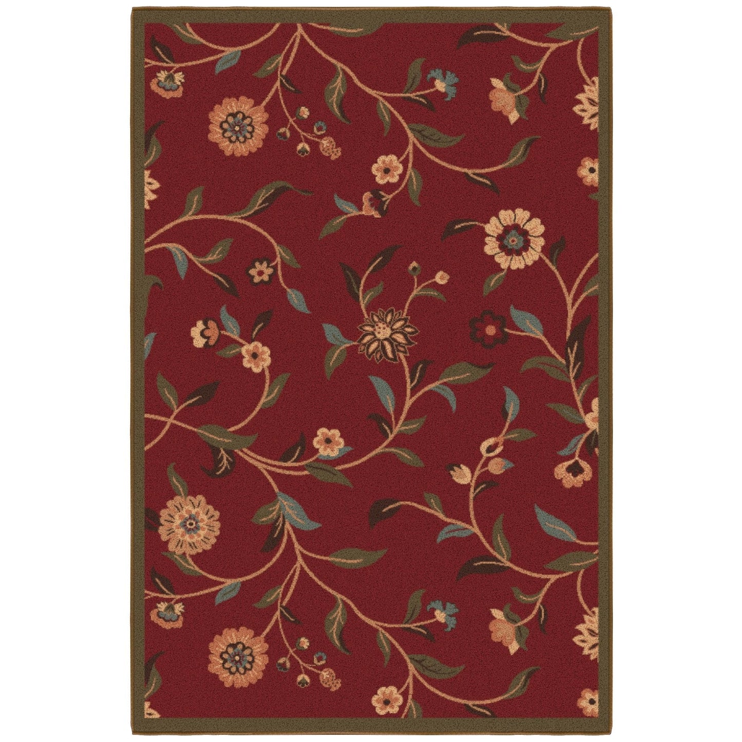Ottomanson 3'3" x 4'7" Rugs for Living Room Floral Area Rug for Bedroom - Non Slip Durable Large Floor Carpet for High Traffic Areas - Indoor Rug for Dining Room Kitchen Kids Playroom, Red