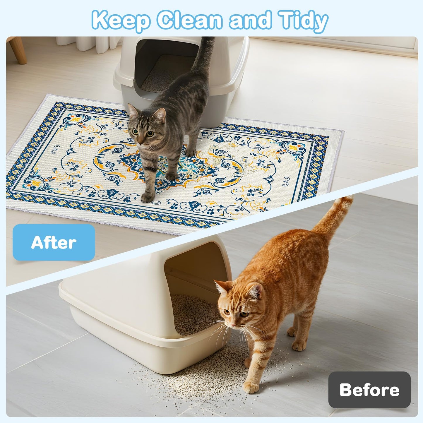 Hedgeink Washable Cat Litter Mat 48"x36" 2Pack with Non-Slip Bottom Waterproof Litter Box Mat Easy to Clean Litter Trapping Mat for Kitty