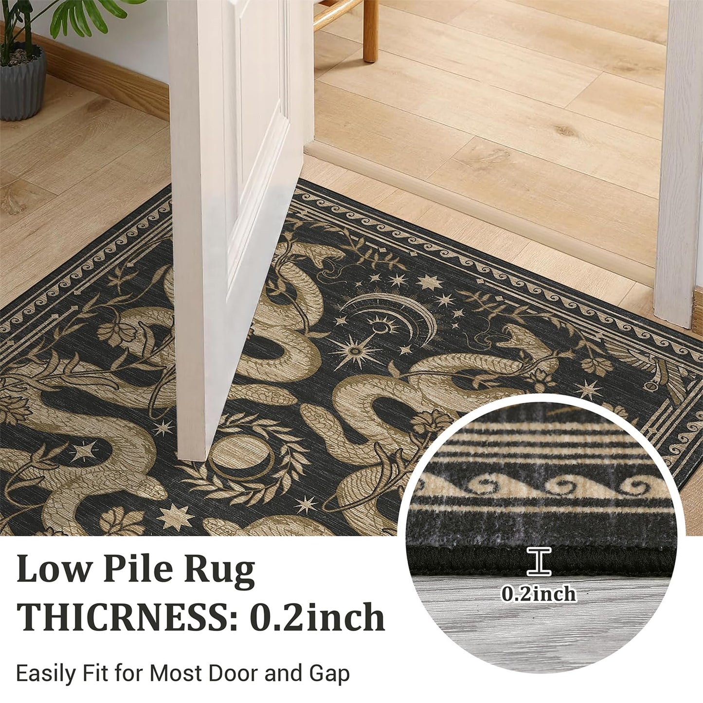 Snake Washable Runners for Hallways 2x6 Runner Rug for Kitchen Non Slip with Rubber Back Forest Soft Low-Pile Stain Resistant Thin Carpet for Bedroom Bedroom Laundry Room Dark Grey
