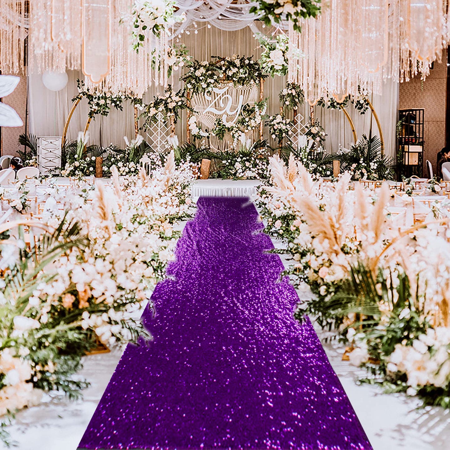 Partisout Aisle Runner for Wedding Ceremony 3FTx15FT Sequin Wedding Rug Rustic Outdoor Walkway Carpet Party Ceremony Payette Shimmer Runner (Purple)