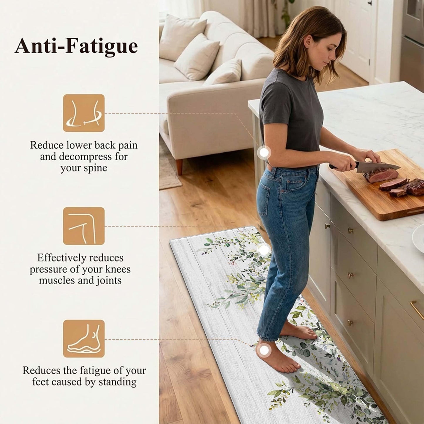 Zussun Kitchen Rug Mats for Floor Cushioned Anti Fatigue Green Eucalyptus Kitchen Rugs Sets of 2 Farmhouse Non Slip Waterproof Comfort Memory Foam Standing Floor Mat for Office Laundry Sink Desk