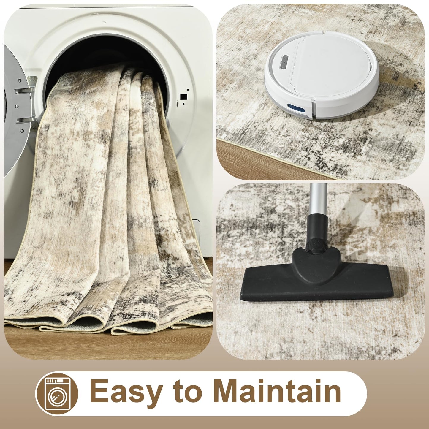 ULTSOFE 5x7 Beige Washable Area Rug for Living Room Bedroom Large Carpet