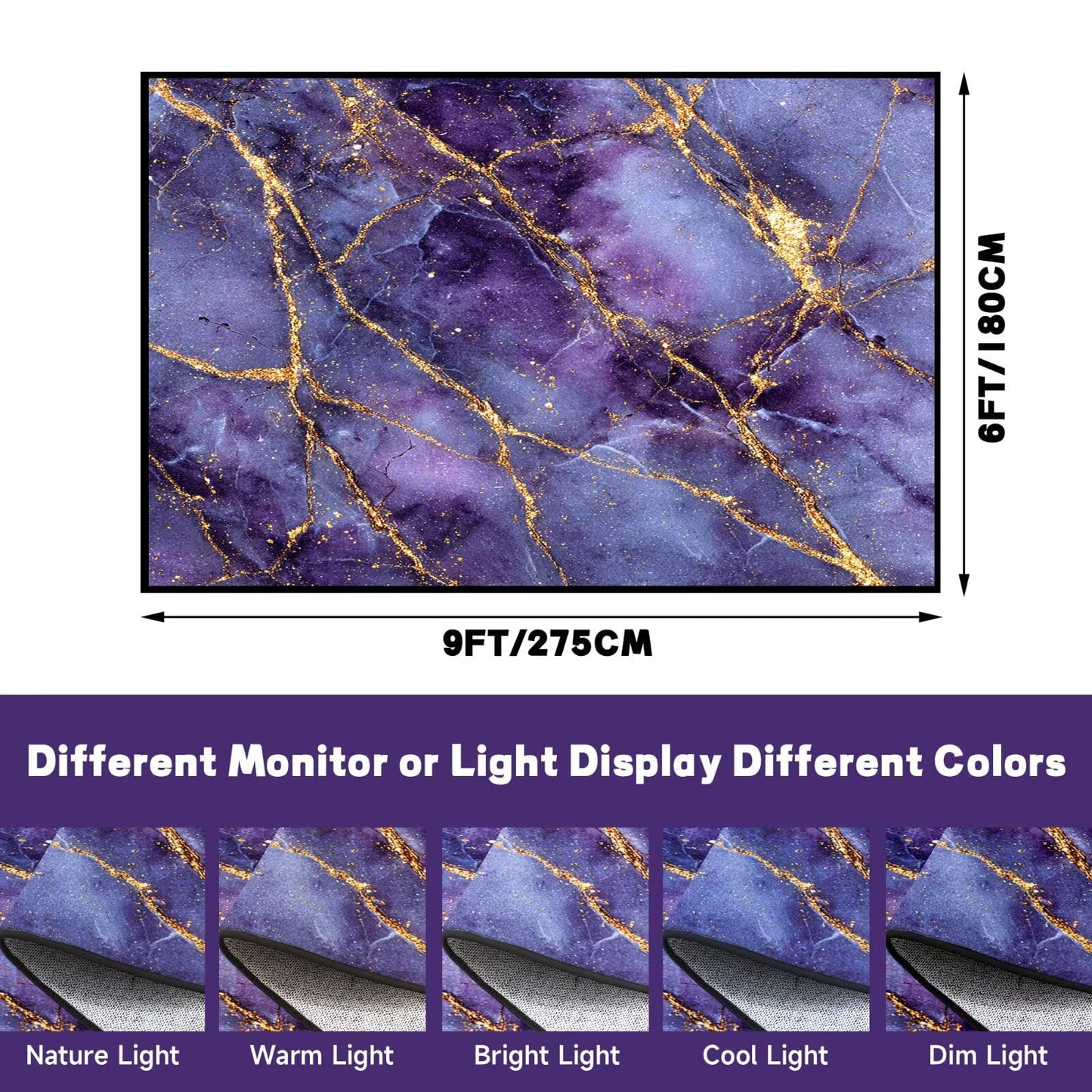 FUYEUN 6' x 9' Marble Area Rugs Morden Abstract Large Floor Throw Rug for Bedroom Dining Living Room Dorm Throw Carpet Doormat Home Decor Washable, 70" x 108", Purple and Gold