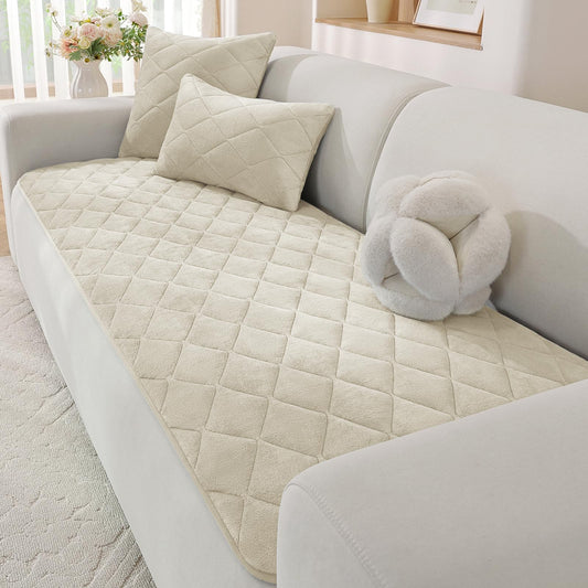 CYCMACO Fuzzy Pet Couch Covers for Dogs Washable, Non Slip Couch Covers for 3 Cushion Sofa Pet Friendly, Thick Soft Sofa Slipcovers, Dog Couch Cover Protector Couches Mat (27.6" x 70.9", Beige)