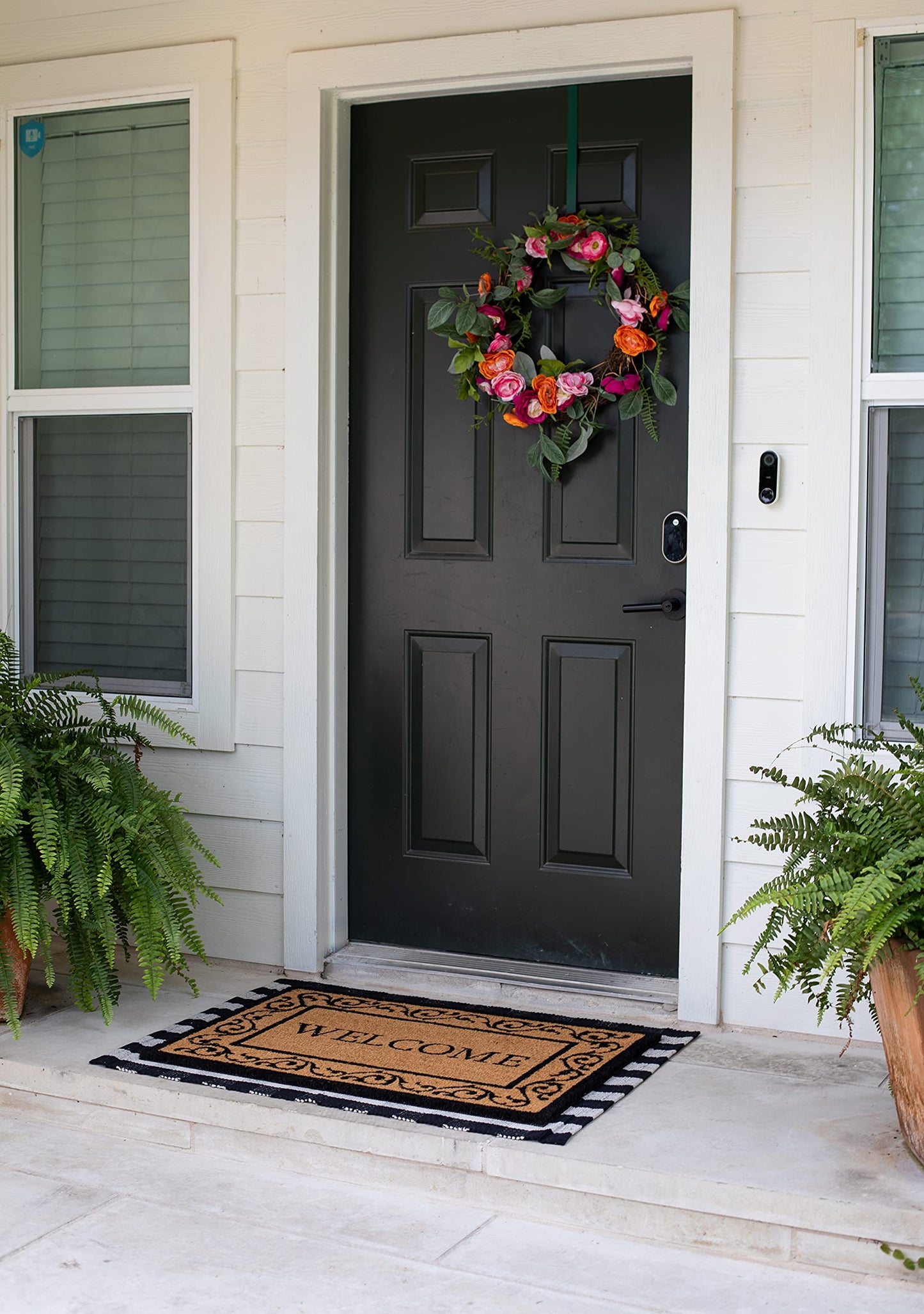 BIRDROCK HOME Layered Welcome Mat with Scroll Border - Durable Vinyl Backed Outdoor Doormat - Non-Slip Front Door Entryway Rug - Weather Resistant Exterior Mat for Porch, Backdoor - 30"" x 42"" "