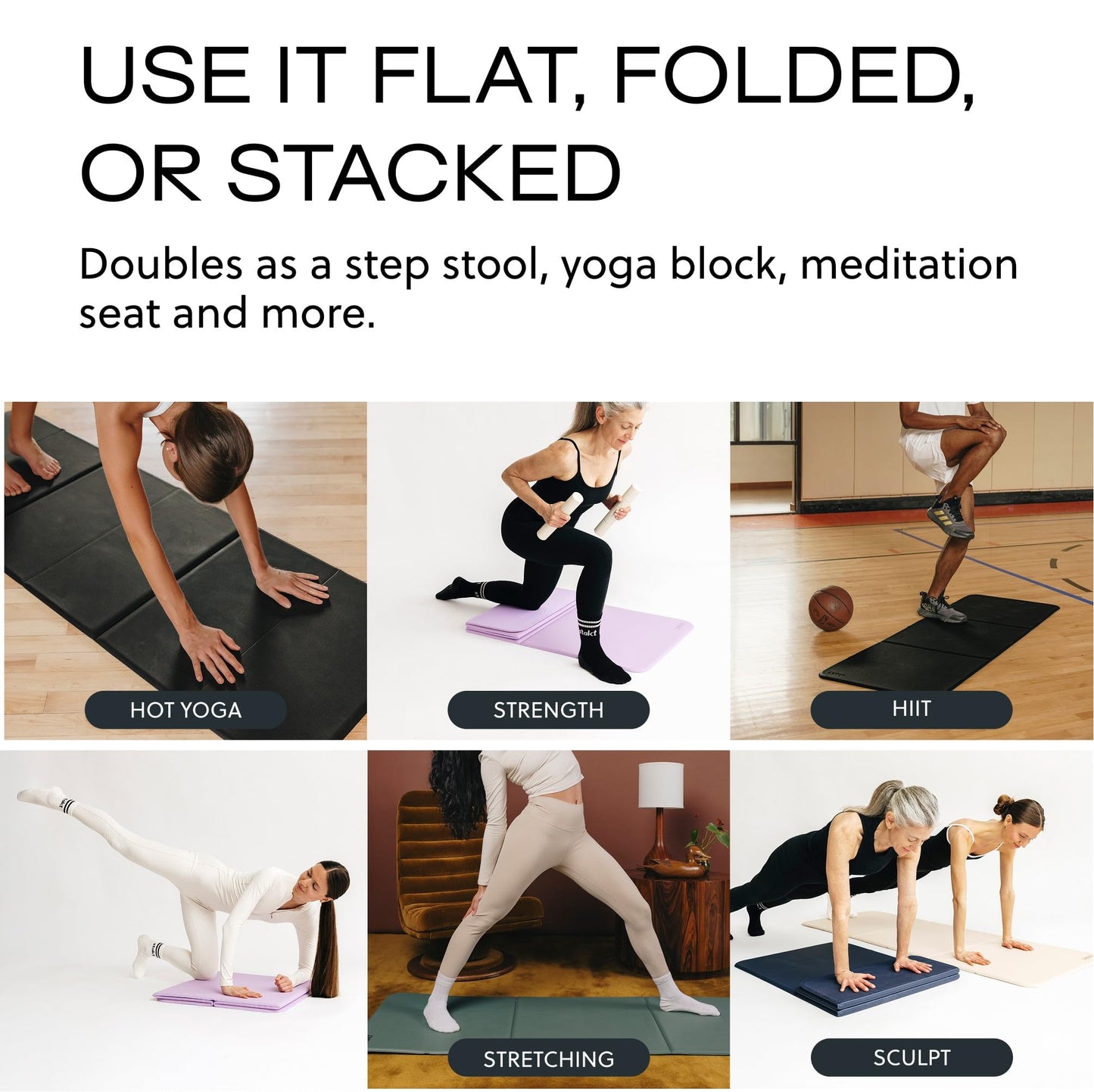 Stakt Foldable Yoga Mat Pro, 2 in 1 with Premium Textured Grip, Non Slip, Folding Exercise and Fitness Mat for Pilates, Strength Training, and High Impact Workouts - Lilac