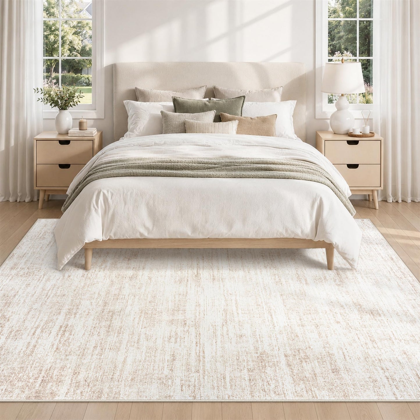 6x9 Area Rugs for Living Room Washable Rugs Neutral Abstract Large Rug Soft Modern Carpet Non-Slip Stain Resistant Low Pile Rug for Bedroom Dining Room Nursery Home Office Under Table Area Rug Beige