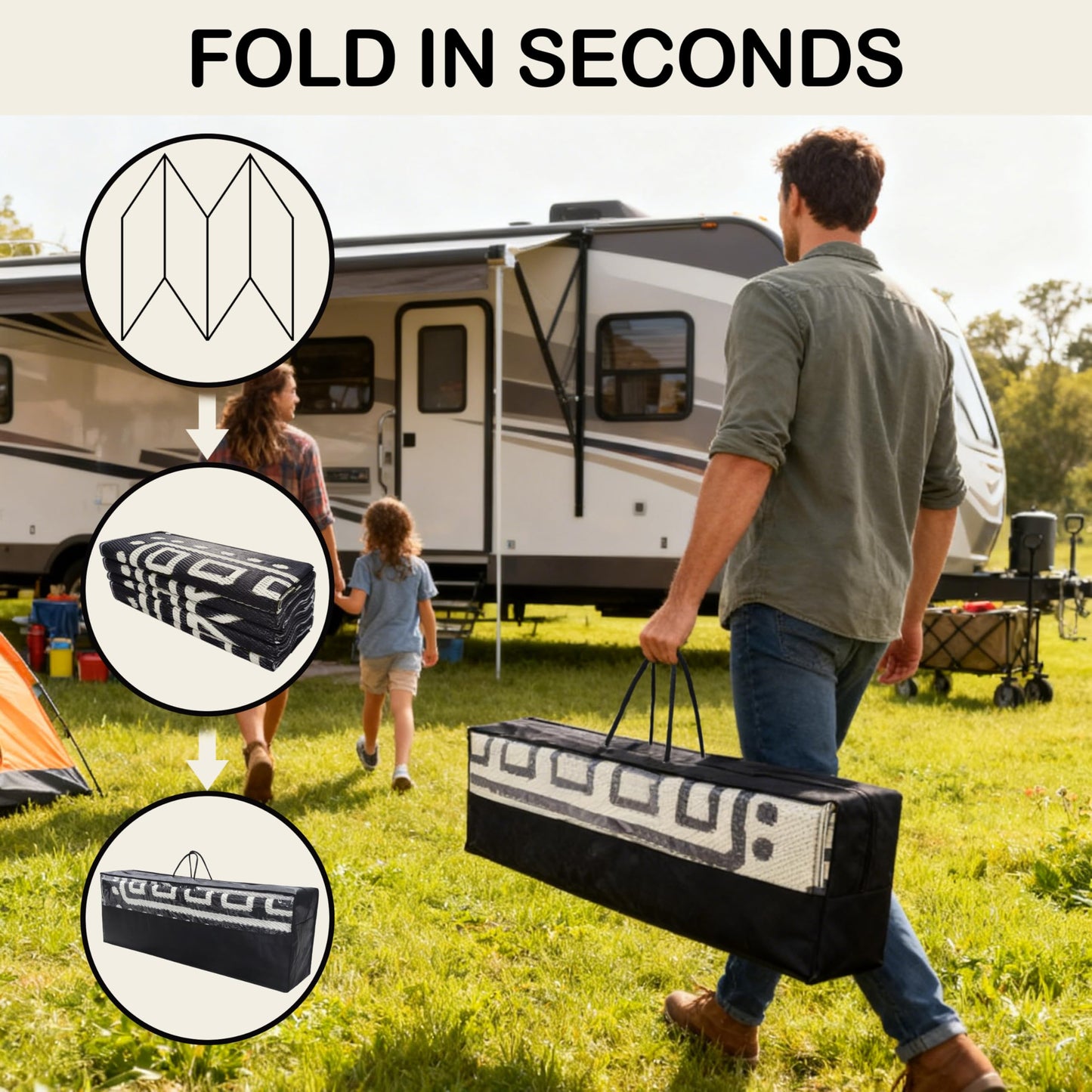 CircleRoad RV Outdoor Rug 9x12 Waterproof Patio Rug Mat with 4 Stakes UV Resistant Reverisble Plastic Straw Outdoor Rug with Carry Bag for RV Camping Picnic Beach Backyard